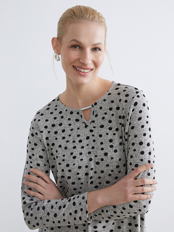 LCW Grace Crew Neck Polka Dot Blouse