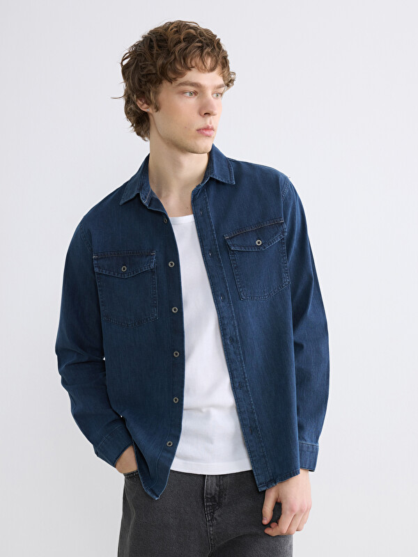 LCW Jeans Regular Fit Uzun Kollu Erkek Jean Gömlek