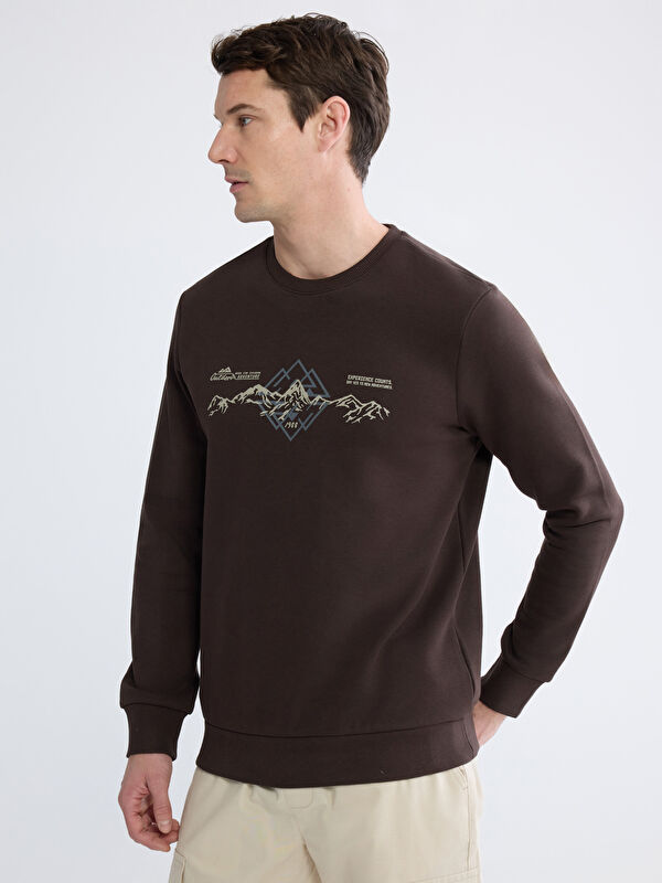LCWAIKIKI Classic Bisiklet Yaka Baskılı Erkek Sweatshirt