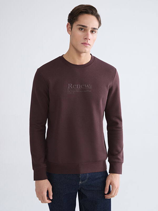 LCWAIKIKI Classic Bisiklet Yaka Baskılı Erkek Kalın Sweatshirt