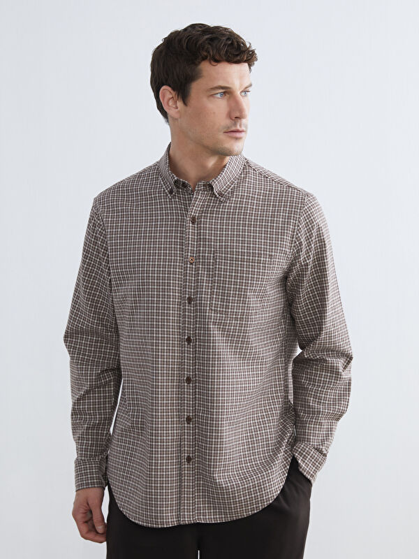 LCWAIKIKI Classic Regular Fit Long Sleeve Plaid Gabardine Men's Shirt