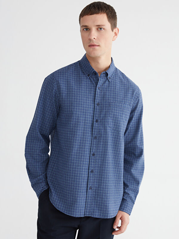 LCWAIKIKI Classic Regular Fit Long Sleeve Plaid Gabardine Men's Shirt