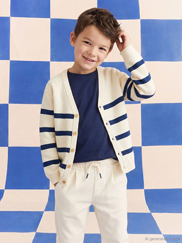 LCW Kids Boys' V-Neck Striped Knit Cardigan
