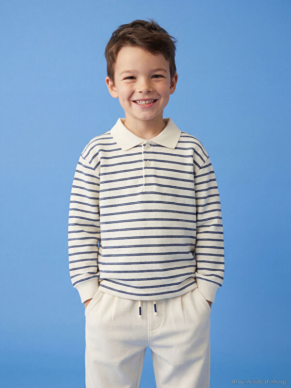LCW Kids Polo Yaka Çizgili Erkek Çocuk Tişört