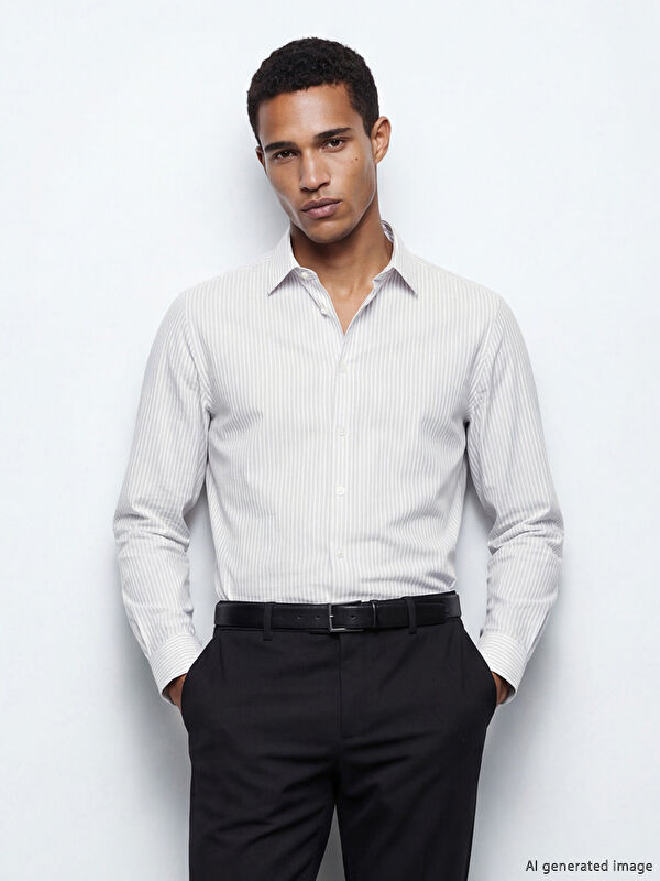 LCW BUSINESS Slim Fit Çizgili Gabardin Erkek Gömlek