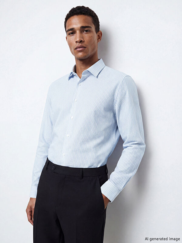 LCW BUSINESS Slim Fit Çizgili Gabardin Erkek Gömlek