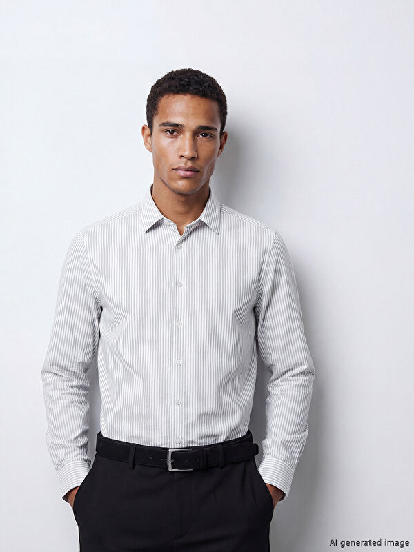 LCW BUSINESS Slim Fit Çizgili Gabardin Erkek Gömlek