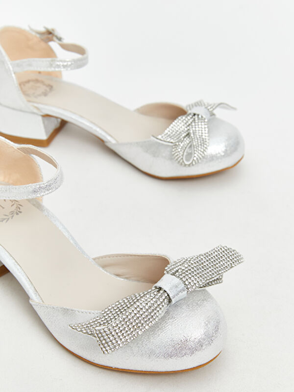 Taşlı Fiyonk Detaylı Kız Çocuk Topuklu Ayakkabı - Görsel 4