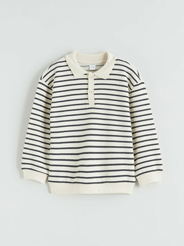 LCW Kids Polo Yaka Çizgili Erkek Çocuk Sweatshirt