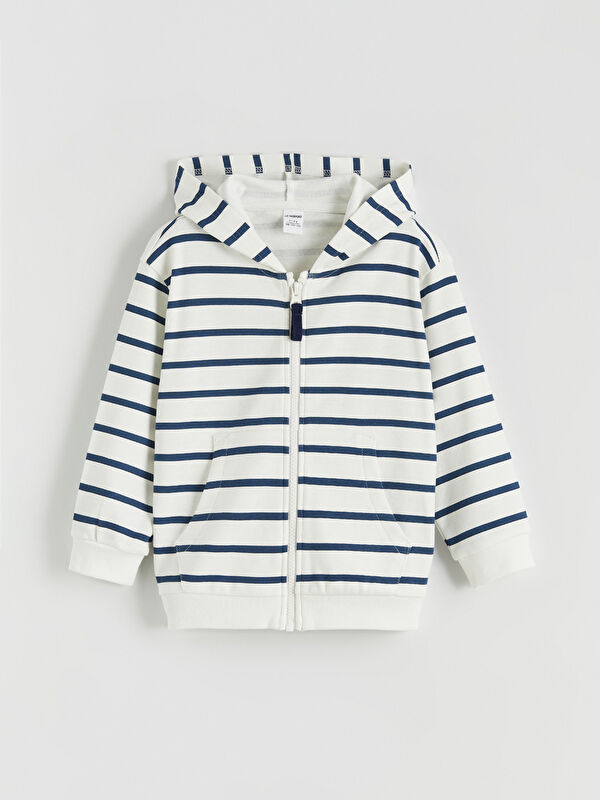 LCW Kids Kapüşonlu Çizgili Erkek Çocuk Fermuarlı Sweatshirt