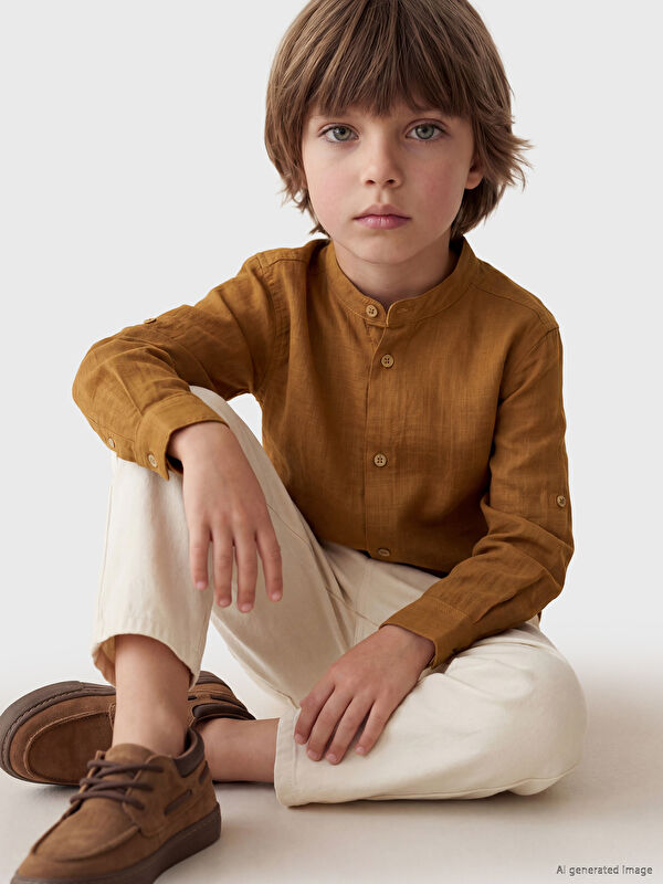 LCW Kids Mandarin Collar Shirt and Trousers for Boys