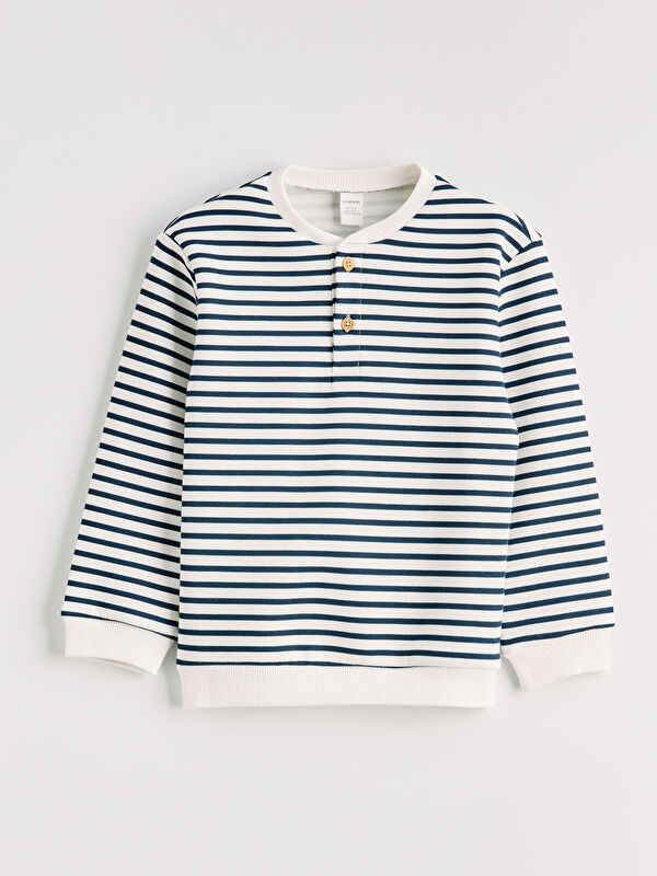 LCW Kids Bisiklet Yaka Çizgili Erkek Çocuk Sweatshirt