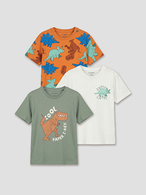 LCW Kids Dinozor Baskılı Erkek Çocuk Tişört 3'lü