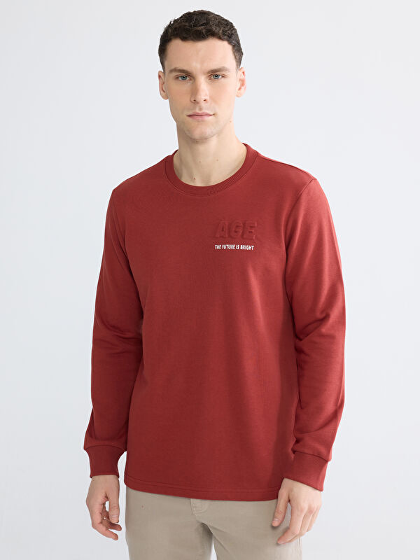 LCWAIKIKI Classic Bisiklet Yaka Baskılı Erkek Sweatshirt