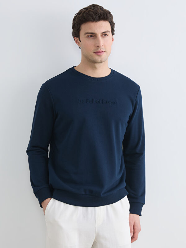 LCWAIKIKI Classic Bisiklet Yaka Baskılı Erkek Sweatshirt