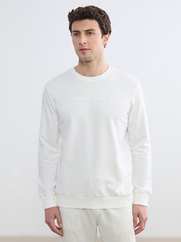 LCWAIKIKI Classic Bisiklet Yaka Baskılı Erkek Sweatshirt