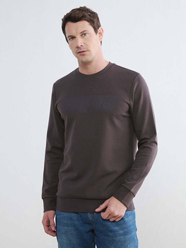LCWAIKIKI Classic Bisiklet Yaka Baskılı Erkek Sweatshirt