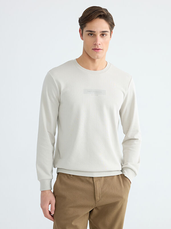 LCWAIKIKI Classic Bisiklet Yaka Baskılı Erkek Sweatshirt