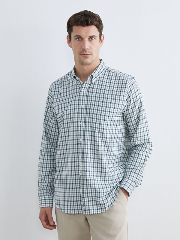 LCWAIKIKI Classic Regular Fit Ekose Gabardin Erkek Gömlek