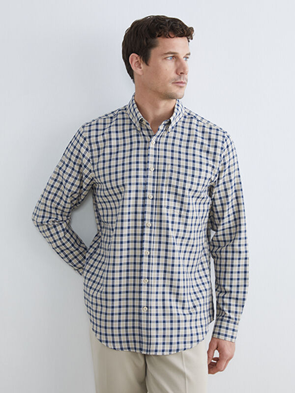 LCWAIKIKI Classic Regular Fit Ekose Gabardin Erkek Gömlek