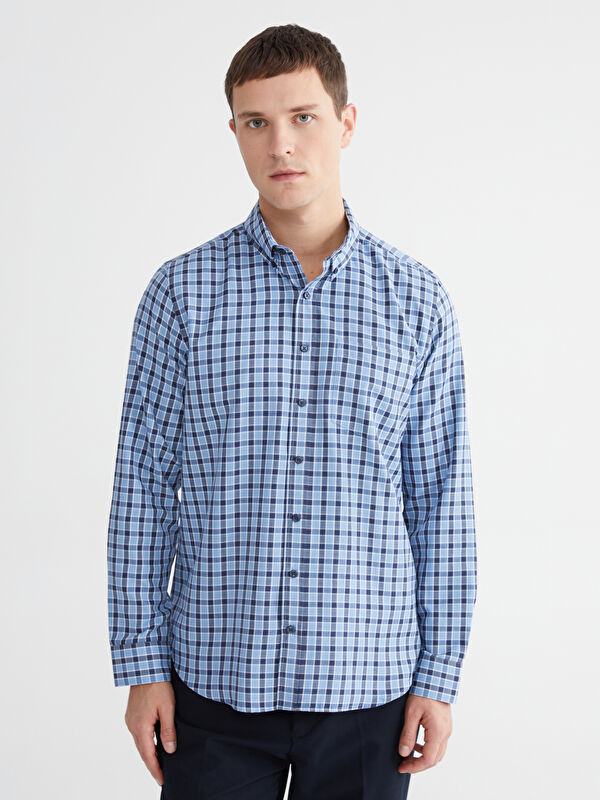 LCWAIKIKI Classic Regular Fit Ekose Gabardin Erkek Gömlek