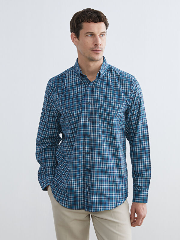LCWAIKIKI Classic Regular Fit Ekose Gabardin Erkek Gömlek