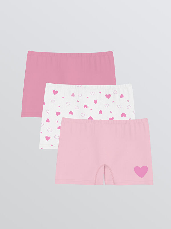 LCW Kids Kalp Baskılı Kız Çocuk Boxer 3'lü