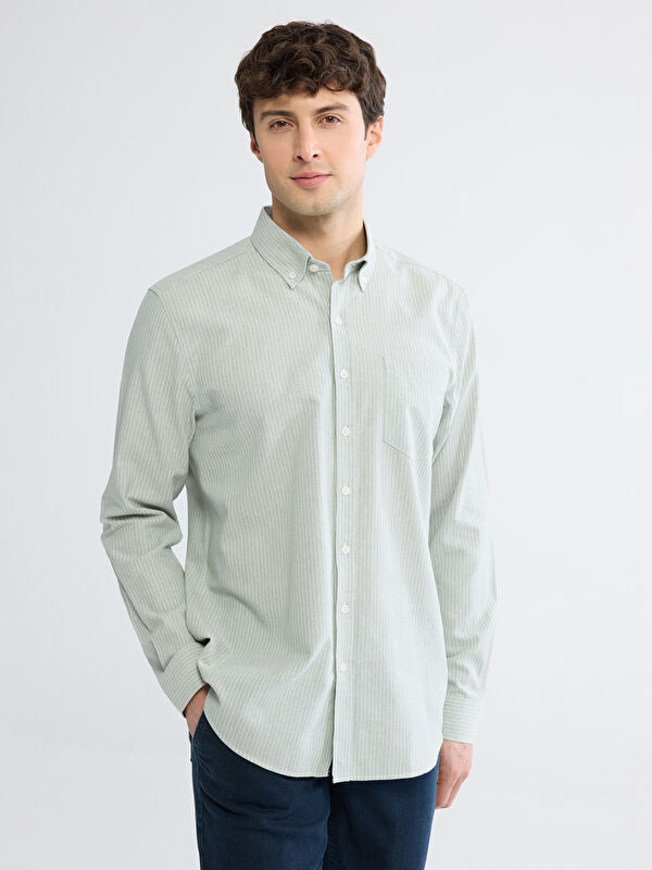 LCWAIKIKI Classic Regular Fit Çizgili Keten Görünümlü Erkek Gömlek