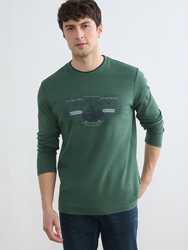 LCWAIKIKI Classic Bisiklet Yaka Baskılı Erkek Sweatshirt