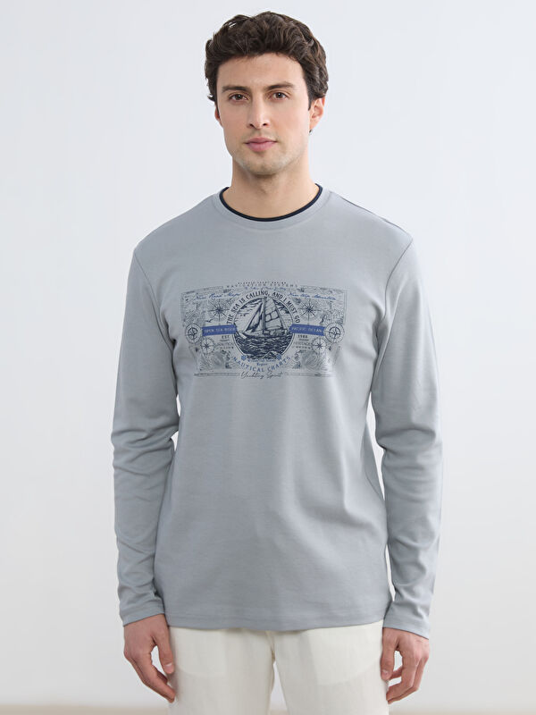 LCWAIKIKI Classic Bisiklet Yaka Baskılı Erkek Sweatshirt
