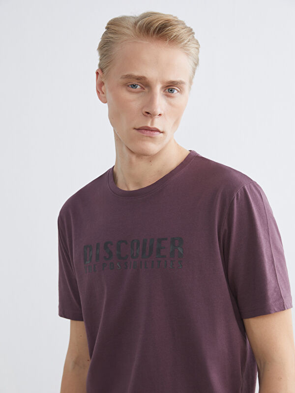 LCWAIKIKI Classic Ерлерге арналған үлкен өлшемді дөңгелек жағалы принтті мақта футболка