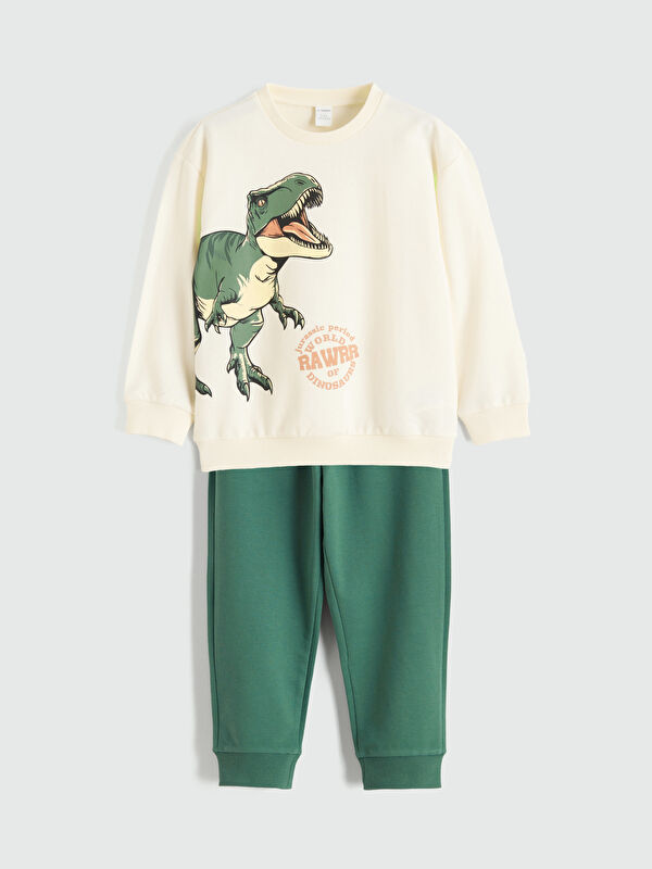 LCW Kids Dinozor Baskılı Erkek Çocuk Sweatshirt ve Eşofman Altı