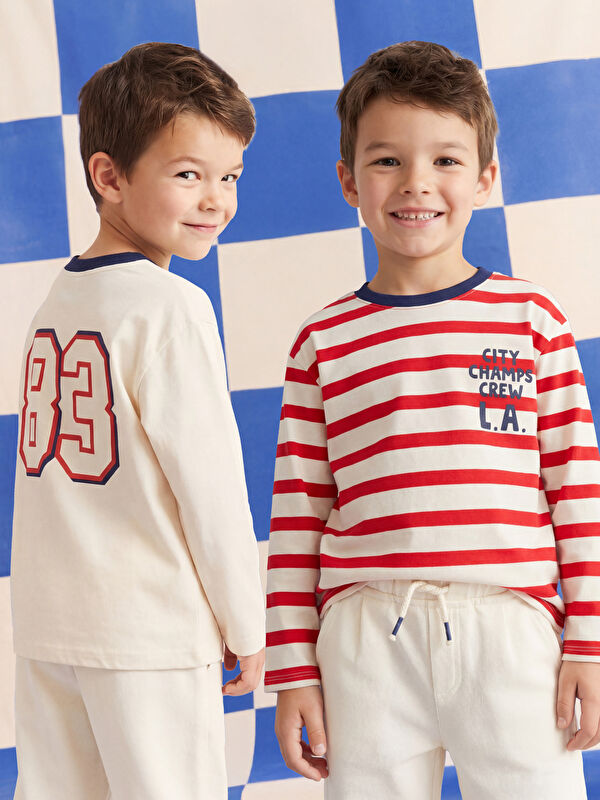 LCW Kids Lot de 2 T-shirts à col rond rayés pour garçons