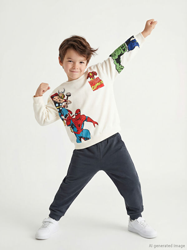 LCW Kids Marvel Comics Baskılı Erkek Çocuk Sweatshirt ve Eşofman Alt