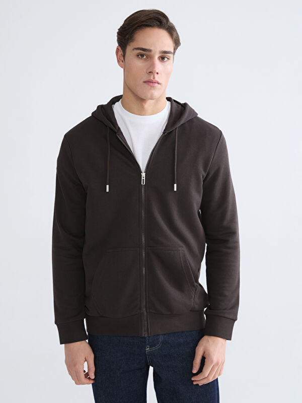 LCWAIKIKI Classic Standart Kalıp Kapüşonlu Erkek Fermuarlı Sweatshirt