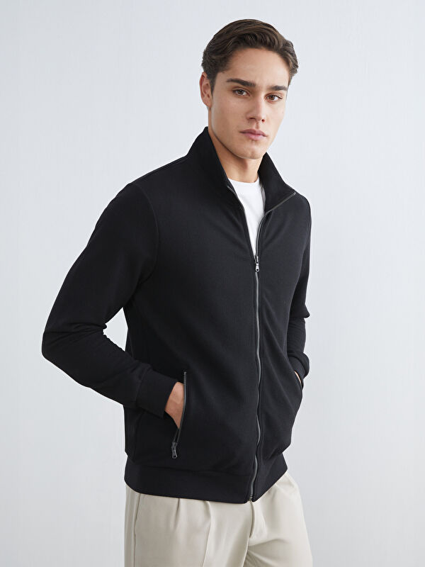 LCWAIKIKI Classic Standart Kalıp Dik Yaka Erkek Fermuarlı Sweatshirt
