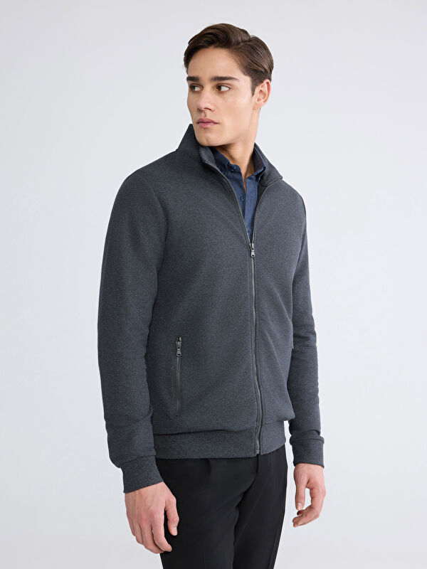 LCWAIKIKI Classic Standart Kalıp Dik Yaka Erkek Fermuarlı Sweatshirt