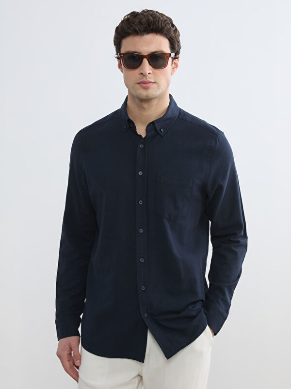 LCWAIKIKI Classic Regular Fit Keten Karışımlı Erkek Gömlek