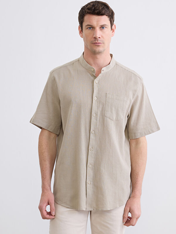 LCWAIKIKI Classic Regular Fit Keten Görünümlü Erkek Gömlek