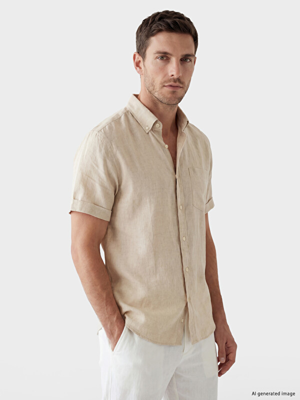 LCWAIKIKI Classic Regular Fit Keten Karışımlı Erkek Gömlek