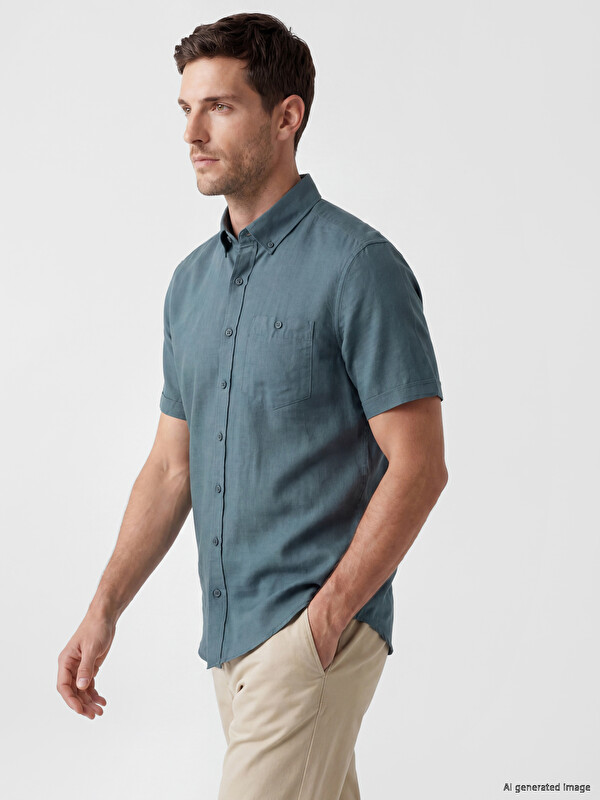 LCWAIKIKI Classic Regular Fit Keten Karışımlı Erkek Gömlek