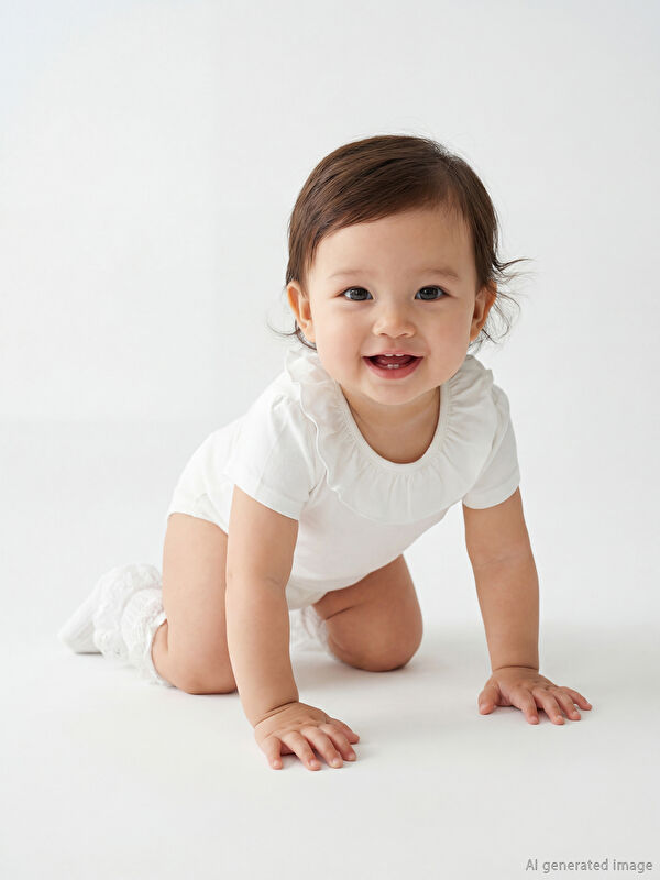 LCW baby Bisiklet Yaka Kız Bebek Çıtçıtlı Body