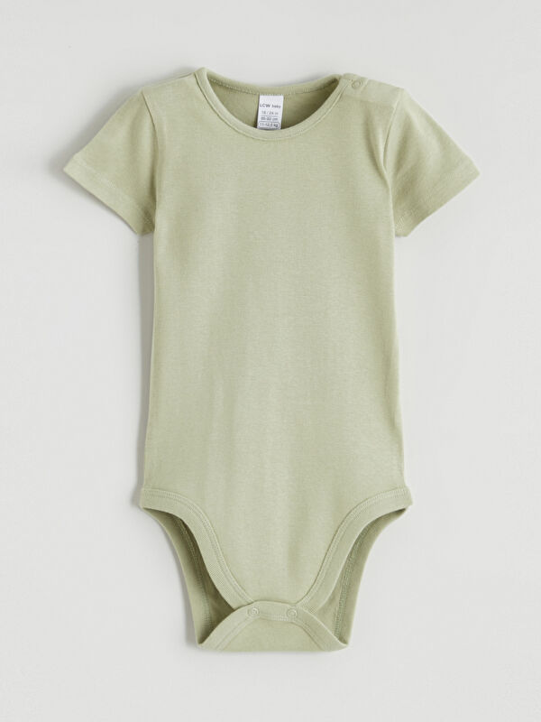 LCW baby Bisiklet Yaka Kısa Kollu Kız Bebek Çıtçıtlı Body
