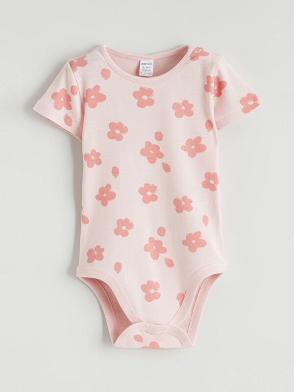 LCW baby Bisiklet Yaka Çiçek Baskılı Kız Bebek Çıtçıtlı Body