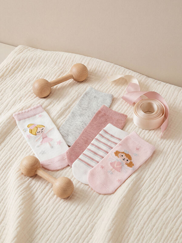 LCW baby Desenli Kız Bebek Soket Çorap 5'li