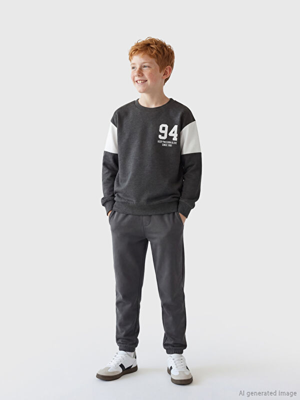 LCW Kids Bisiklet Yaka Baskılı Erkek Çocuk Sweatshirt