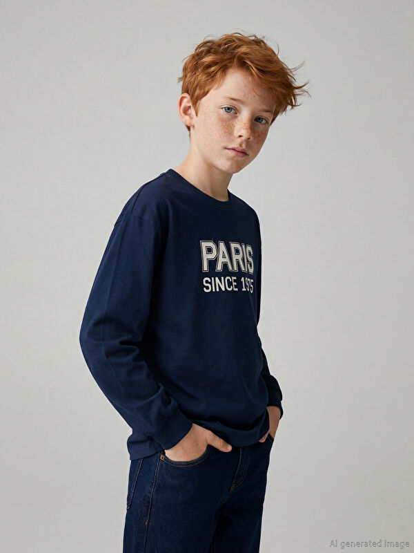 LCW Kids Bisiklet Yaka Paris Baskılı Erkek Çocuk Tişört