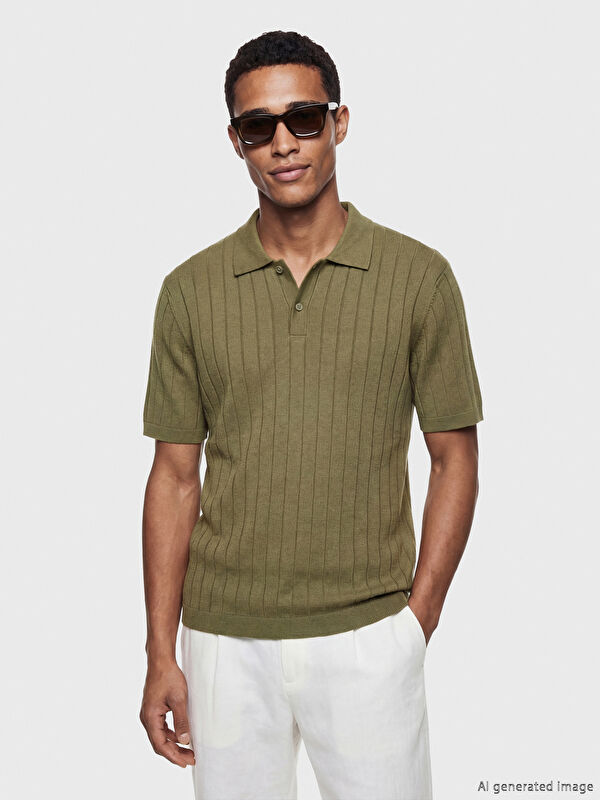 LCW Vision Polo Yaka Çizgili Erkek Triko Tişört