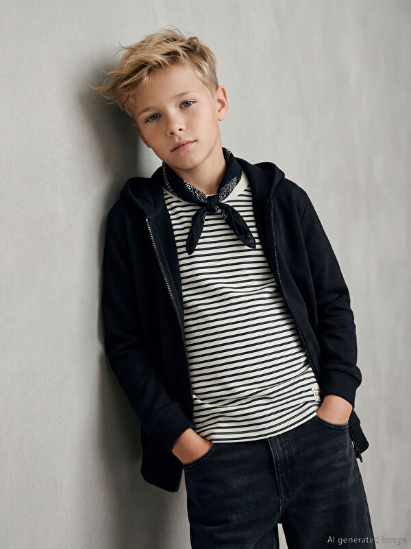 LCW Kids Kapüşonlu Erkek Çocuk Fermuarlı Sweatshirt