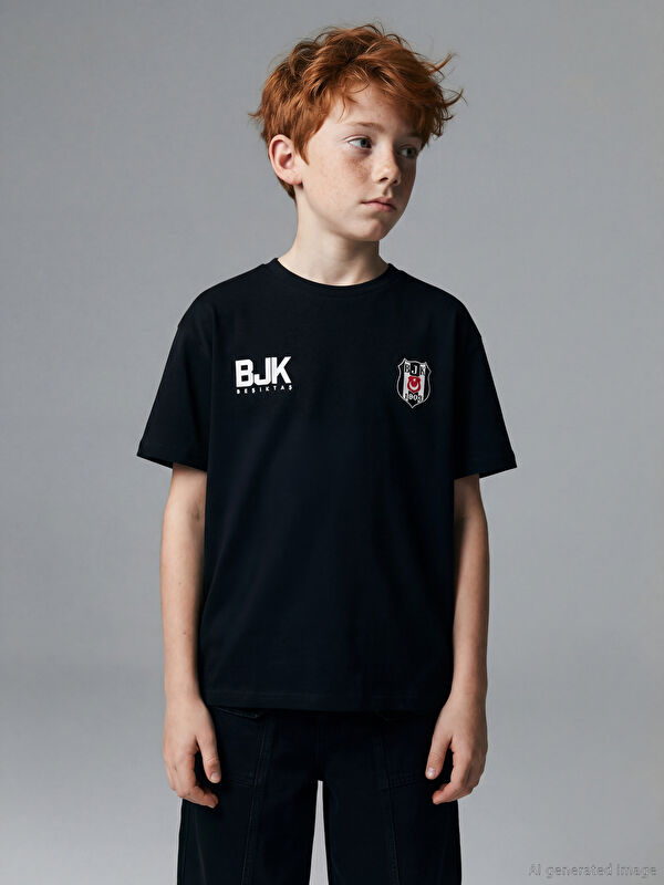 LCW Kids Bisiklet Yaka Beşiktaş Baskılı Erkek Çocuk Tişört